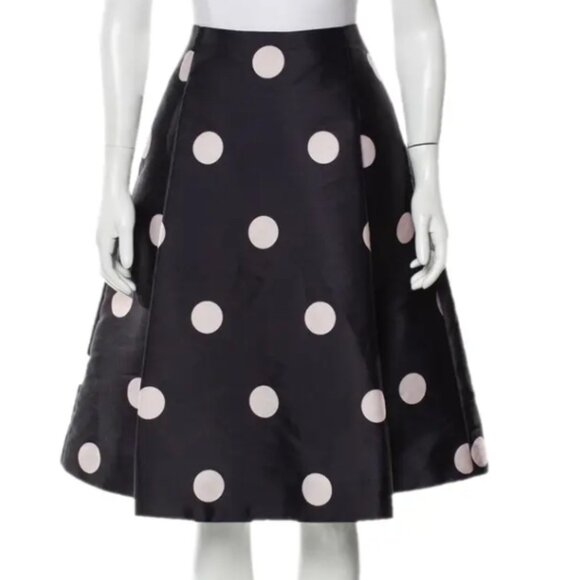 Kate Spade Lysa Navy with Pink Polka Dots Pleated Midi A-Line Skirt S $259 - Picture 4 of 11